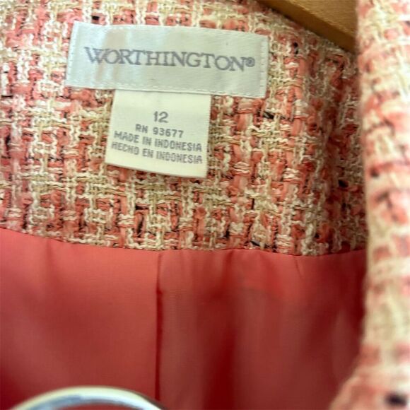 Worthington Women's Pink Tweed Blazer & Skirt Set Size 12 Long Sleeve Casual - Picture 1 of 8